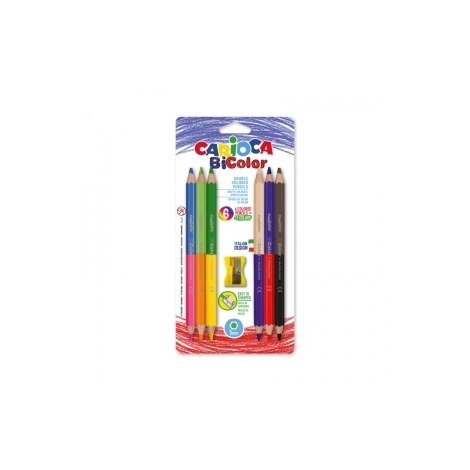 Spalvoti pieštukai BI-COLOR JUMBO su drožtuku, 6vnt. - 12 spalvų