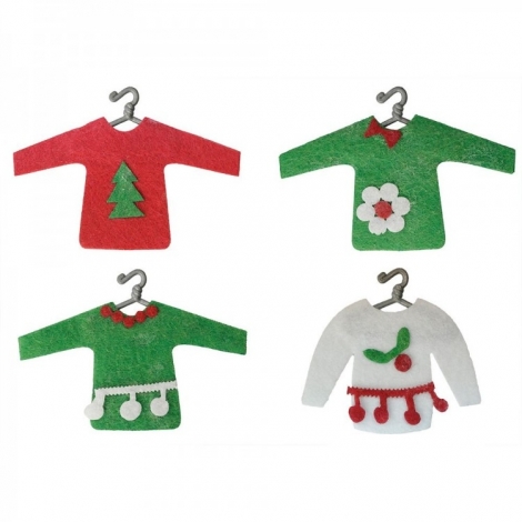 Kalėdinė dekoracija “Kalėdiniai megztiniai” 4vnt. 65×60/80x60mm filcas