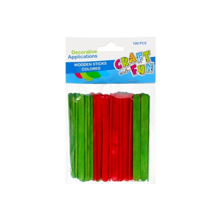 Mediniai pagaliukai spalvoti CRAFT-FUN 11,5 x 0,5 cm. raudonos ir žalios spalvos, 100 vnt.