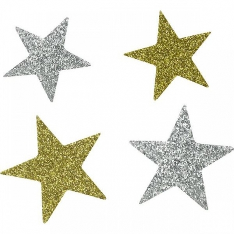 Dekoracija iš putgumės “Lipnios žvaigždės” 70vnt. 33mm aukso ir sidabro sp.