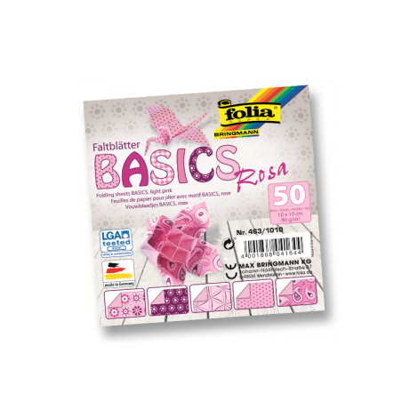 Origami "BASICS" 50 lapų 10*10 FOLIA, rožiniai motyvai