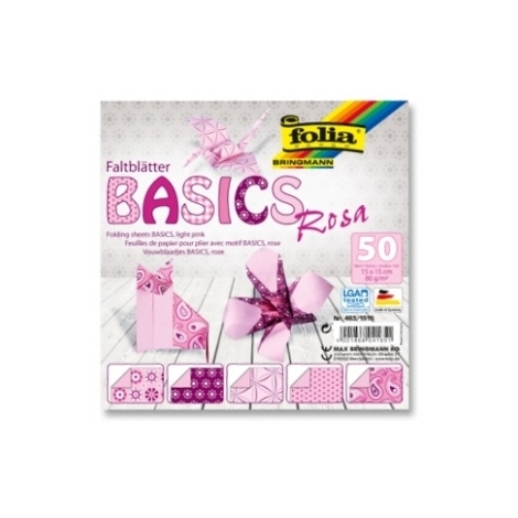 Origami "BASICS" 50 lapų 15*15 FOLIA, rožiniai motyvai