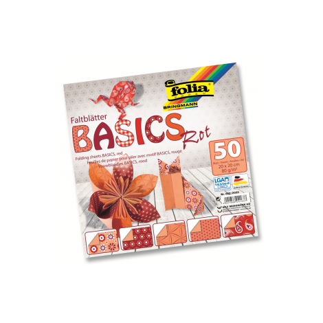 Origami "BASICS" 50 lapų 20*20 FOLIA, raudoni motyvai