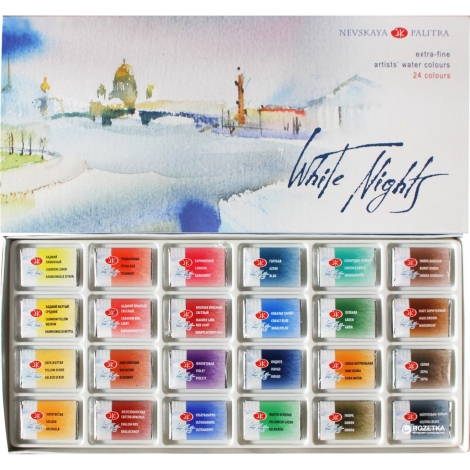 Akvarelinių dažų rinkinys "Belye noči" 24 spalvų, kartoninė dėžutė