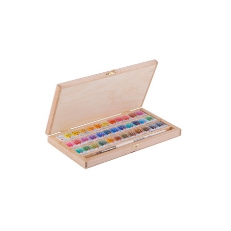 Akvarelinių dažų rinkinys "Belye noči" medinėje dėžutėje, 36 spalvų 