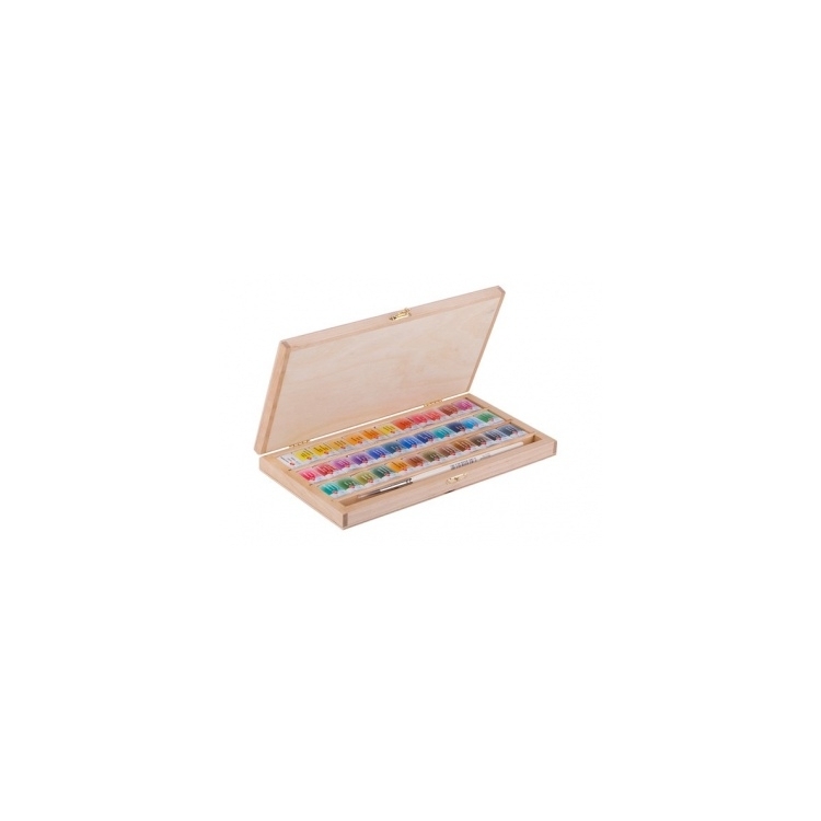 Akvarelinių dažų rinkinys "Belye noči" medinėje dėžutėje, 36 spalvų 