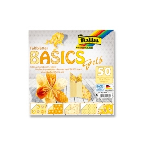 Origami "BASICS" 50 lapų 20*20 FOLIA, geltoni motyvai